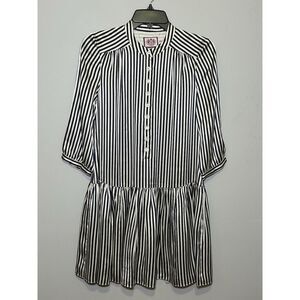 Juicy Couture Black White Stripe 100% Silk Tunic Mini Dress 3/4‎ Sleeve Size 2